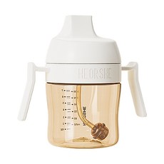 HEORSHE 牙齒護理吸管學習水杯 210ML, 象牙白, 1個
