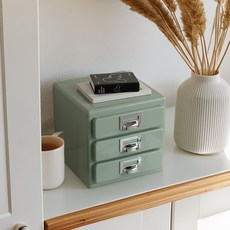 [리비니아] 밀리 레트로 미니 서랍 캐비닛 정리함/메탈포인트 데스크수납함/레트로 인테리어 수납함, 민트