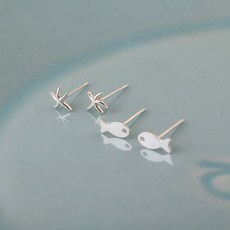비즈아이 [8-644-09]순은귀걸이 불가사리 물고기 포스트 7/8x3.5mm 실버925 고무클러치 1쌍(2개)