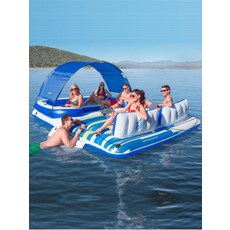 팽창식 플로팅 매트리스 4인용 여름 물놀이 워터 라운지 해변 수영장 휴대용 매트, 더블 플로팅 베드 파워 펌프