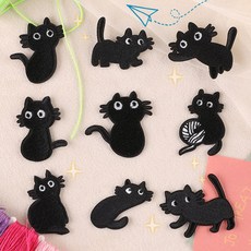 열접착식 검은 고양이 동물 리폼 자수 스티커 패치 와펜 9종 세트 E160, 1세트, 혼합색상