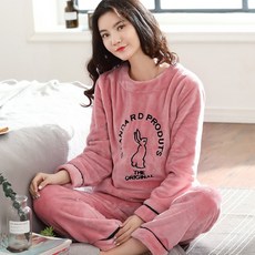 가을과 겨울 산호 양털 잠옷 여성 겨울 패딩 플러스 벨벳 플란넬 홈 의류 겨울 2021 새로운 정장, 콩 페이스트 자수 토끼, 1개, M 코드 [높이 150-158 무게 100kg 미만]