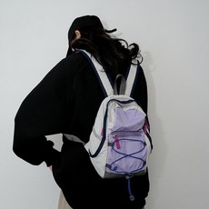 新款戶外雙肩包撞色登山包可愛學生書包輕便旅行包輕薄野外小揹包, 灰紫色