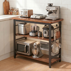 HOMEY NEST 철제 3단 수납장 최대 하중 350kg 거실 주방 다용도 조리대 겸용 보조 테이블 HZMBTC02, 블랙
