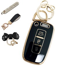 루루형제 현대 호환 자동차 프리미엄 TPU 키 케이스+번호키링+가죽스트랩+가죽리본, 다크블랙, HK-03