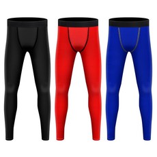 Blcculi 3팩 청소년 압박 레깅스 팬츠 남아용 농구 달리기 축구용 운동 타이츠(라지) 멀티 119753