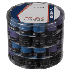 VICTOR 勝利 握把布(0.75 mm) 一筒(60顆) C-1023A 羽毛球拍 握柄布, 藍色、黑色、紫色, 1套裝