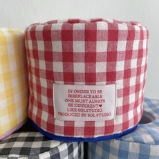 앤유 패브릭 체크 배색 티슈 두루마리 휴지 케이스, 레드, 레드