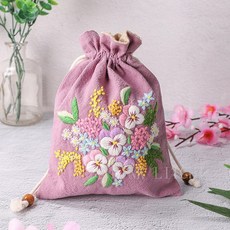 [PINK LITCHI]DIY 십자수 프랑스 자수 세트 만들기 도안 주머니 초보 패키지 수제, 4, 1개