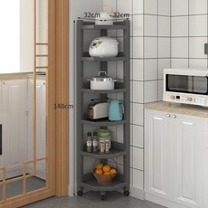 全實木三角置物架家用落地轉角收納架帶輪移動 角櫃 墻角櫃 傢用 邊角櫃 儲物櫃子 置物架 轉角置物架, 6層高級灰, 1個