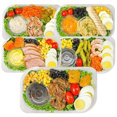 [한끼그린] 5팩 샐러드 고단백 다이어트 식단 1.45kg(훈제오리+새우바질+참치마요+닭가슴살 소세지+우삼겹), 1세트, 1.52kg