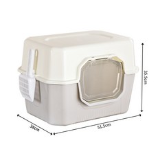 全封閉貓砂盆全包貓砂盆封閉式貓砂盆防濺超大貓廁所貓屎盆送鏟子, 1個, 尺寸：51.4*38*35.5
