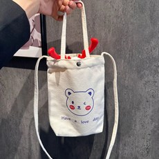 [DIMIANA]텀블러파우치 캔버스 소재 귀여운 캐릭터 디자인 버튼 잠금 숄더 스트랩 포함 휴대 간편한 물통가방