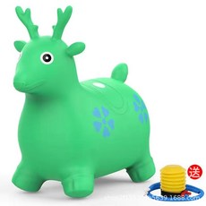 跳跳馬寶寶兒童玩具大人可坐音樂平衡橡膠馬防摔充氣小鹿坐騎一歲, 1個, 綠鹿-無音樂:無規格