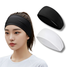 짐스터즈 스포츠 쿨 기능성 와이드 헤어밴드, 1세트, 블랙+화이트