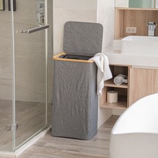 100L大容量日系掀蓋洗衣籃 - 防塵居家收納髒衣籃, 灰色