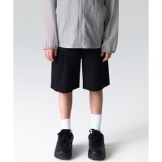 MUSINSA STANDARD KIDS 크링클 원 턱 와이드 밴딩 쇼츠 [블랙] 416830