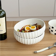 MorningSea비빔밥 그릇 샐러드볼화이트큰 그릇 국그릇 면기세트20.5CM, 2개, 화이트