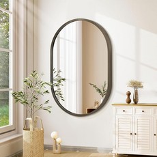 JJUUYOU Oval Wall Mirror Bathroom Mirror of Metal Frame 12"x16" Small Wall Mounted Oval Vanity Mir, 브라운
