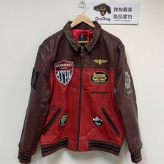 極度乾燥 Superdry 經典復古風 真皮 飛行夾克 騎士 機車 牛皮 賽車 皮衣 外套, 深棕X深紅,S, 1個