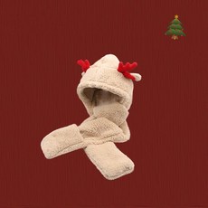 ScottyBear 鹿角圍巾帽 3件式 學生可愛毛絨加厚帽