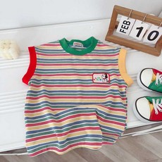 lambDonne 男童條紋背心 卡通刺繡無袖上衣