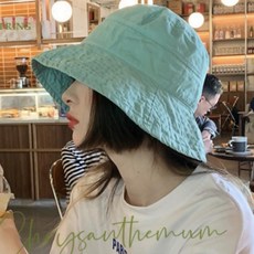 여성 베이직 여름 면 벙거지 모자 버킷햇 챙모자, 민트