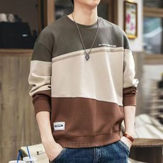 JUSTFEELING 배색 루즈핏 남성 맨투맨 긴팔 상의 오버핏맨투맨 라운드넥 심플 트레이닝 맨투맨티 D10U