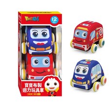【風車圖書】FOOD超人 寶寶布製迴力車 1歲 慣性玩具車 2入組 救護車 警車 消防車, 1個, 寶寶布製迴力玩具車（消防車、警車）
