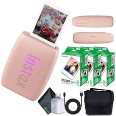 후지필름 인스타스 미니 링크 3 스마트폰 프린터 로즈 핑크 + 소형 여행 가방 3배 INSTAX 즉석 필름 60장 USB 전원 충전 어댑터 디지니어드 마이크로파이버 세척 천