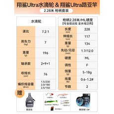 卡斯丁 翔鯊Ultra 路亞竿 紡車水滴輪套裝, 2.28米槍柄ML硬度 水滴輪左手 (送