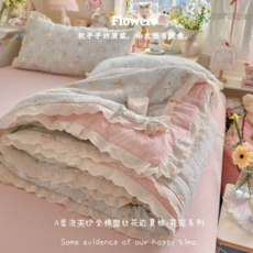 A類泡芙紗全棉蕾絲花邊夏被 小清新全棉裸睡寢具, 花箋-柔詩意, 110*150cm單夏被