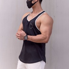 台灣發貨 印花網眼吸濕排汗透氣速乾修身彈性運動健身訓練男士工字背心