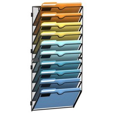 SUPEASY 후크가 있는 10단 벽 파일 홀더 오거나이저 메시 걸이 파일 오거나이저 종이 폴더 사무실 잡지 랙용 벽걸이 우편물 정리함 블랙, SUPEASY 후크가 있는 10단 벽 파일 홀더 오거나