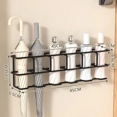 현대적인 미니멀리스트 벽걸이 우산 보관대 현관 우산꽂이 스탠드 금속 접이식 보관 선반, 5. 검정색 6구 후크 없음 [무흔 접착 스티커 증정], 1개