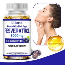 레스베라트롤 보충제 캡슐 3000mg - 후추첨가 영양흡수 고농도 식물추출물 글루텐 프리 Non-GMO, 1개, 60회분