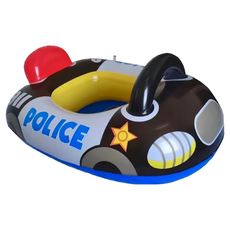 可愛工程車造型兒童泳圈，安全穩固附修補片，夏季水上玩具首選, 黑色警車(適1-4歲), 1個