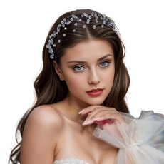 HNYYX 크리스탈 헤드 피스 비즈 메시 머리띠 패션 헤어 액세서리 여성용 웨딩 핸드메이드 헤어밴드 신부 A122 (실버) 128723