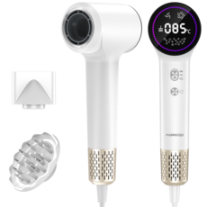 MORECOO 초고속플라즈마 드라이기 BLDC모터드라이어 온도조절드라이어 LED모니터드라이어 가정용휴대용더블노즐 1500W, 흰색