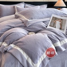椿嶼 A類牛奶絨四件套 冬季加厚保暖 雙面絨珊瑚絨 被套, 漫花蝶舞-淺紫,1.2m床單款三件套【被套150*200
