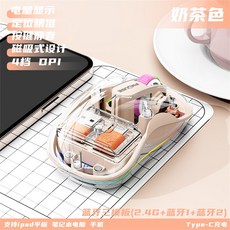 fMOUSE 無線滑鼠 2.4G藍牙三模 Type-C充電, 1個, 奶茶粉 USB+Type-C 双接收器