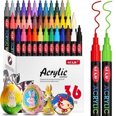 SFAIH 36가지 색상 아크릴 페인트 마커 - 부활절 달걀 장식 [울트라 하이 커버리지] DIY 공예 모든 표면 계란 바위 나무 원단 빠른 건조 번짐 방지, 36 Colors