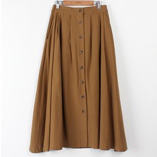 빼빼 여성용 통기성 뒷밴딩 버튼 플레어 롱 스커트