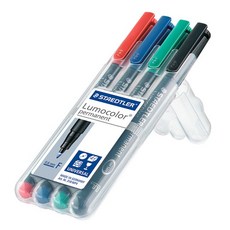 施德樓 STAEDTLER 0.6mm 油性萬用投影筆-F 四色組 MS318WP4，德國製造，適用多種材質, 1個, 紅藍綠黑