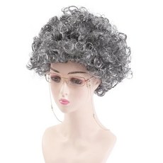 瘋狂派對 台灣現貨 銀灰色捲髮 老人假髮 包租婆假髮 老婆婆假髮 角色扮演 派對造型, 1個, 銀灰色
