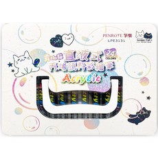筆樂PENROTE 露咖貓24色丙烯顏料彩繪筆組，色彩鮮明、直液式設計，適用於多種材質, 24色