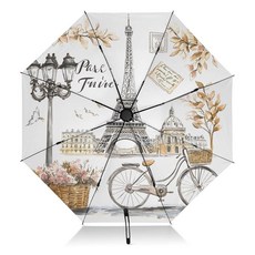 ALAZA 파리 에펠탑 프랑스 꽃 수채화 접는 우산 반전 자동 개폐 컴팩트 휴대용 대형 비 햇빛 자외선 차단 방풍 139964 8971567044, ALAZA 파리 에펠탑 프랑스 꽃 수채화 접는 우산 반