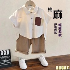 男童襯衫套裝 男寶寶棉麻短袖襯衫 2025夏裝新款 洋氣炸街襯衣潮款