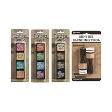 레인저 팀 홀츠 디스트레스 미니 잉크 패드 키트 1 2 3 및 미니 잉크 블렌딩 도구 세트, 레인저 팀 홀츠 디스트레스 미니 잉크 패드 키트 1,