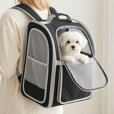 노야 강아지 이동가방 고양이 산책가방 3면 통풍 백팩, 1개, 블랙